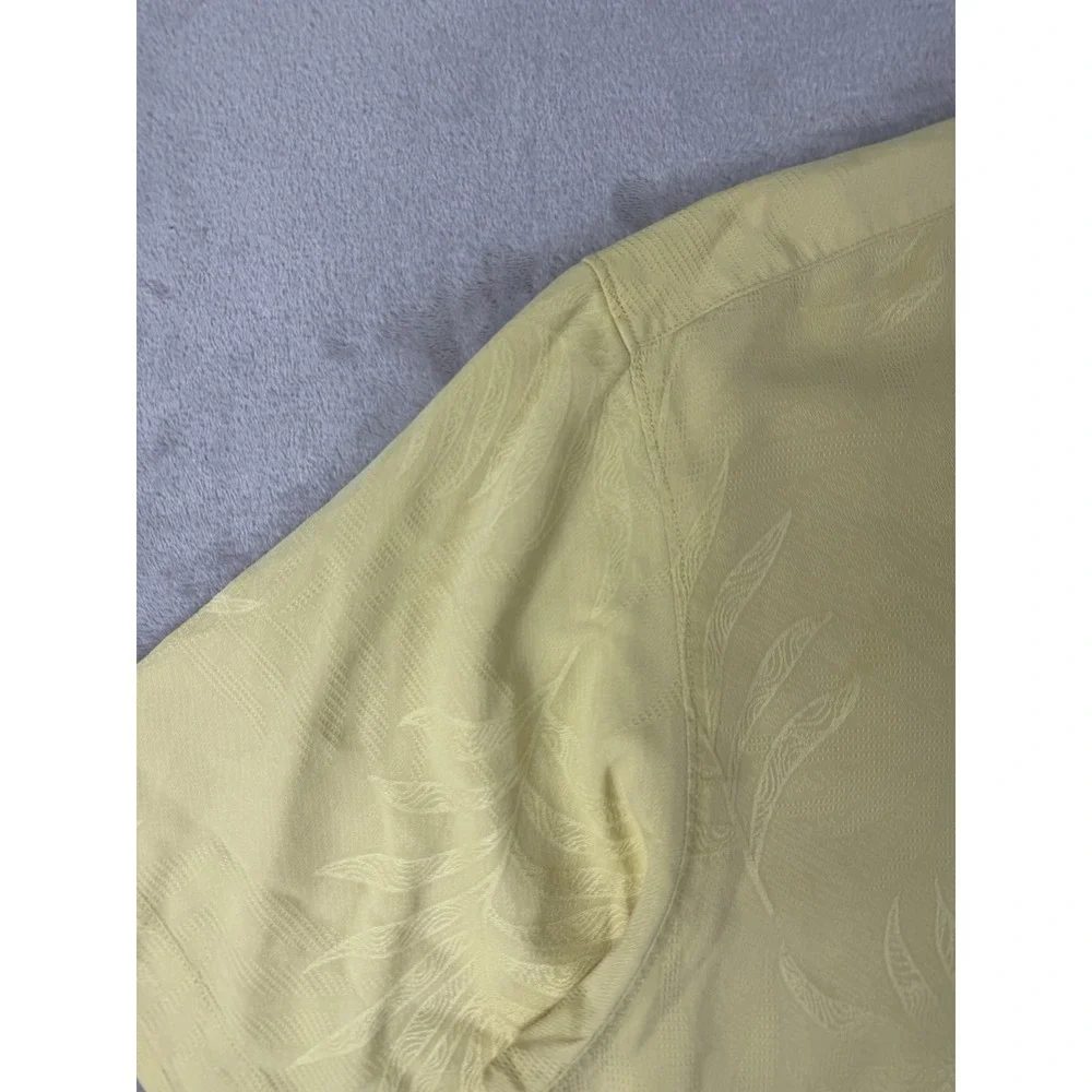 Tommy Bahama 100% Silk Camp Shirt Yellow Tropical Jacquard Button Up XXL Hawaian